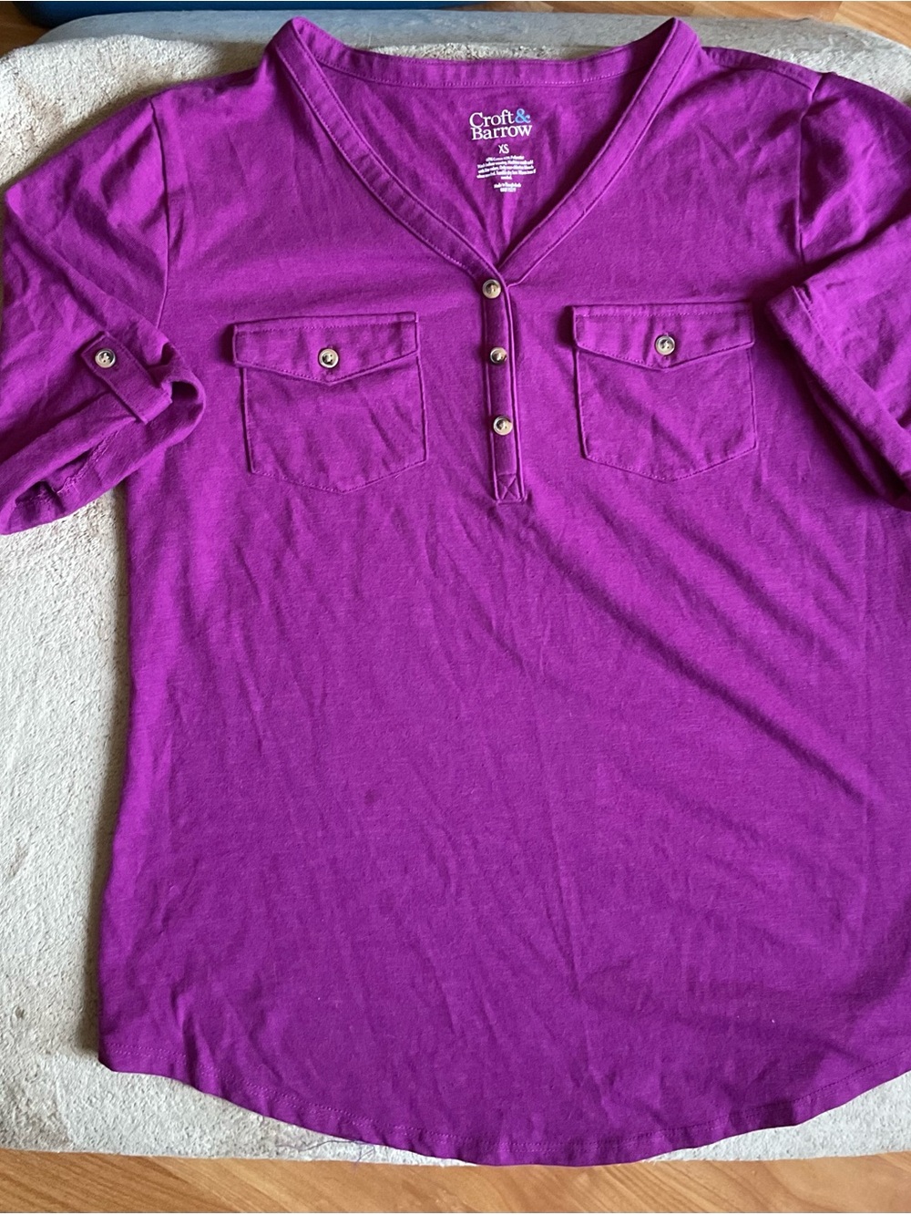 croft & barrow Purple V-Neck Button Henley with Chest Pockets XS